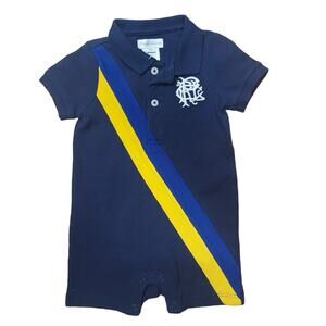 Ralph Lauren 1Pc Shortall Romper Navy Blue Yellow Royal Diagonal Stripe Size 6M